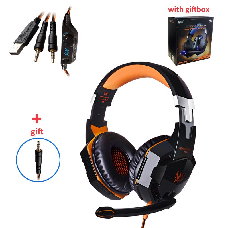 G2000 Oranje Gaming Headset Diepe Bas Stereo Casque Bedrade Hoofdtelefoon Gloeiende Oortelefoon Met Microfoon Voor PS4 Xbox Pc Laptop