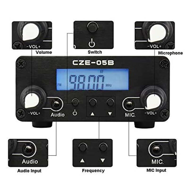 LCD PLL Stereo FM Transmitter Radio Broadcast Station 76MHz-108MHz Home Campus Amplifier Dual Mode EU Plug