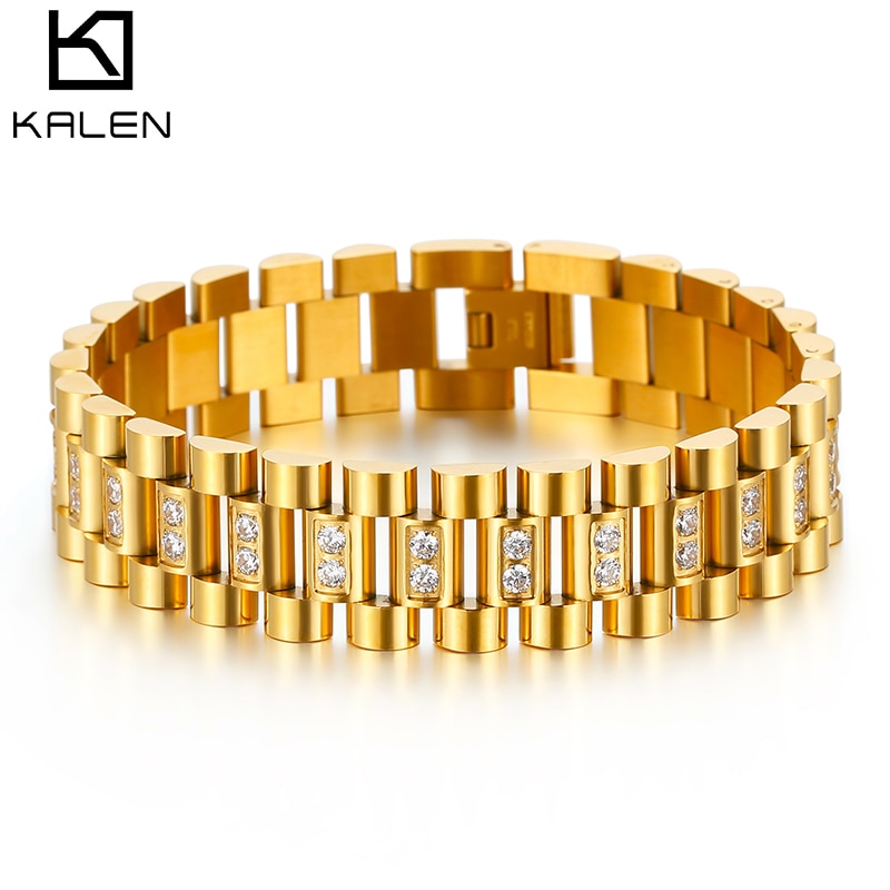 Kalen Gold Rvs Zirkoon Armband Trendy Wilde 215Mm Heren Sieraden Mode Armband