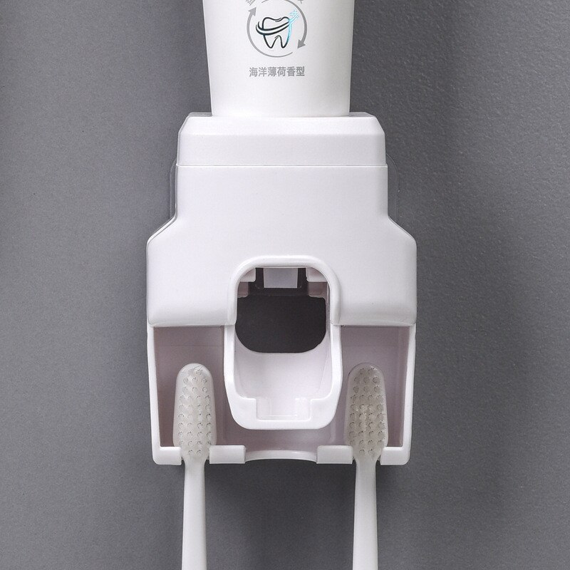 Wall Mount Toothpaste Dispenser Bathroom Accessories Home Waterproof Lazy Toothpaste Squeezer Toothbrush Holder Hooks: white