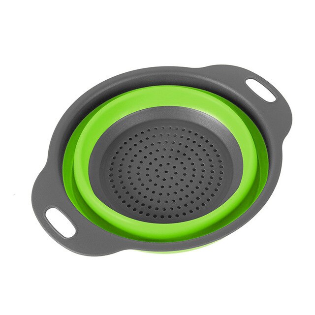 Mosodo Folding Drain Basket Multi-Function Washing Basket Retractable Fruit Basket Kitchen Storage Basket: circular-green / L