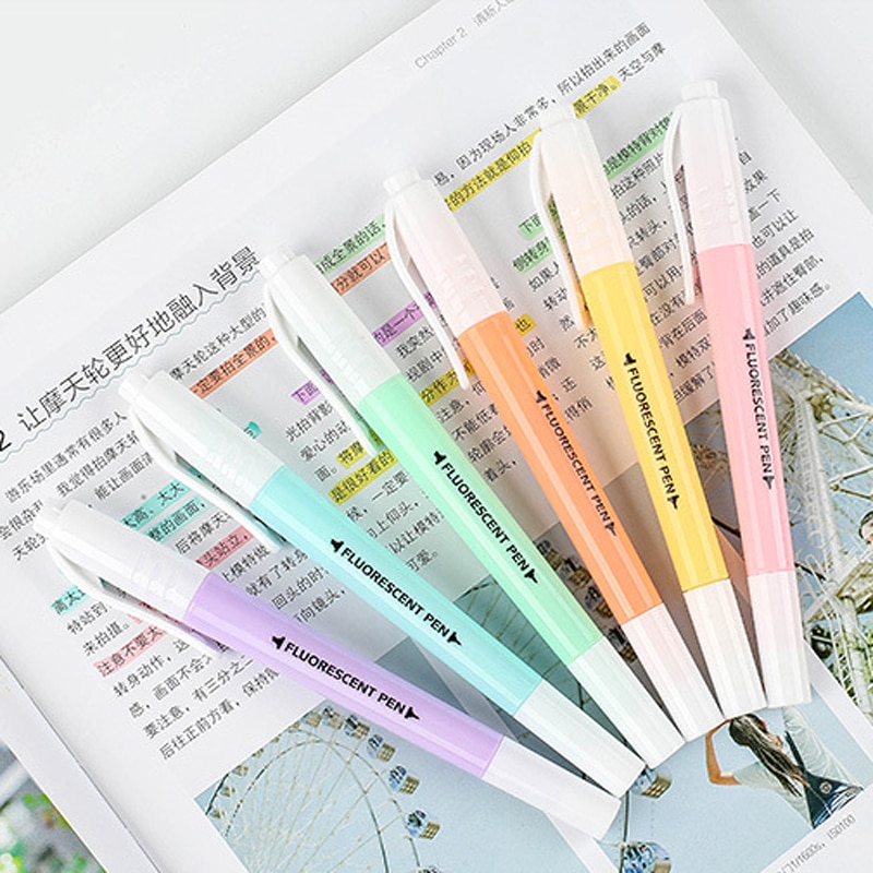 Rotulador subrayador de colores, suministros para oficina y escuela, marcador fluorescentes de doble punta con forma de dulce, juego de 6 unidades