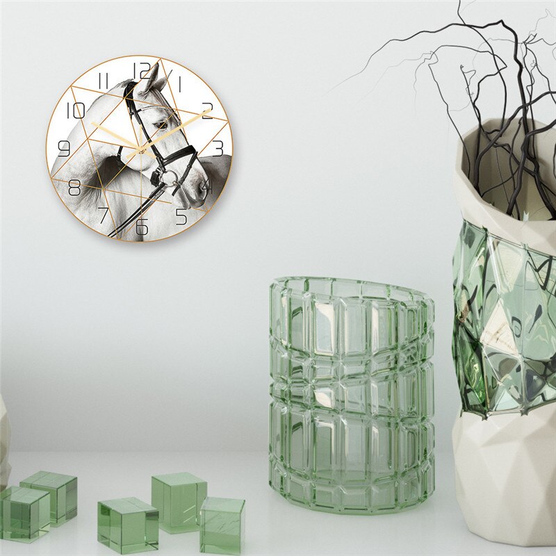 Horloge murale à 3d niveaux avec motif cheval blanc et coutures, style nordique et moderne, style phnom penh, décoration de salon