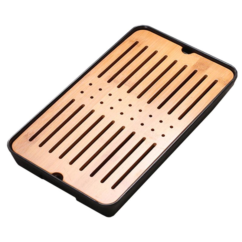 1Pc Double Layers Teacup Drain Plastic Tray Home Solid Wood Square Drain Tray