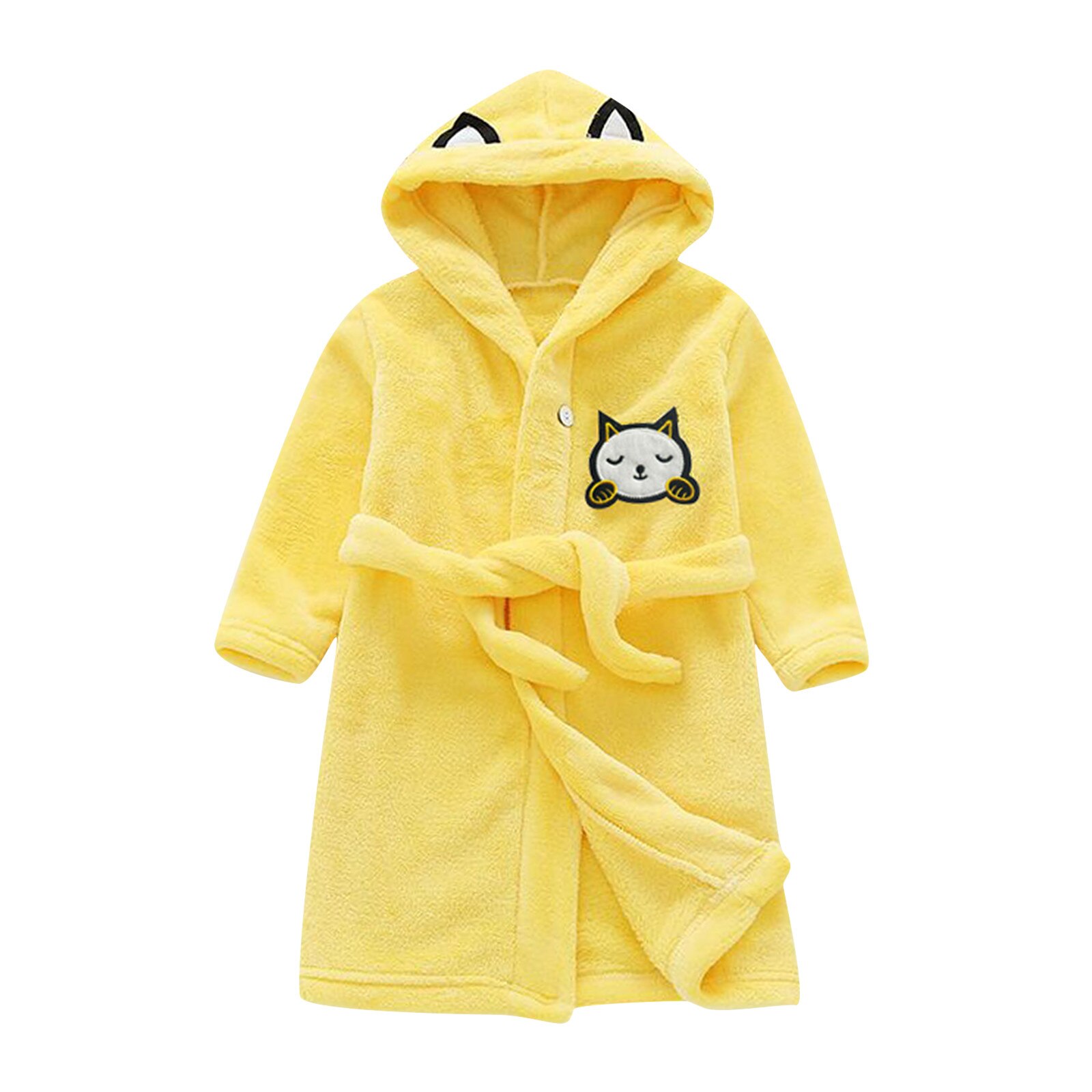 Cartoon Children's Boys Bathrobe Long Sleeve Hooded Kids Robe Lovely Baby Girl Clothes Spring Autumn Children Clothing#G30: Yellow / 2-3 Years