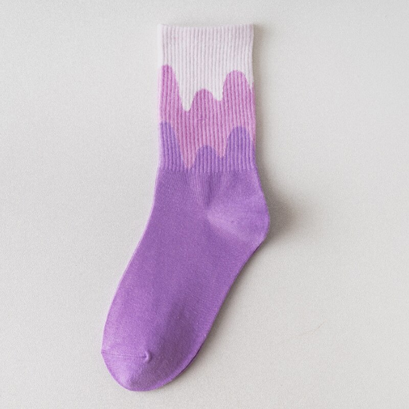Trend Autumn and Winter Socks Female Gradient Ice Cream Wave Stripe Personality Crew Socks for Women: purple