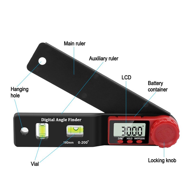 2 in 1 Digital Meter Angle Inclinometer Spirit Level Angle Ruler Electron Goniometer Protractor Angle Measuring Tool