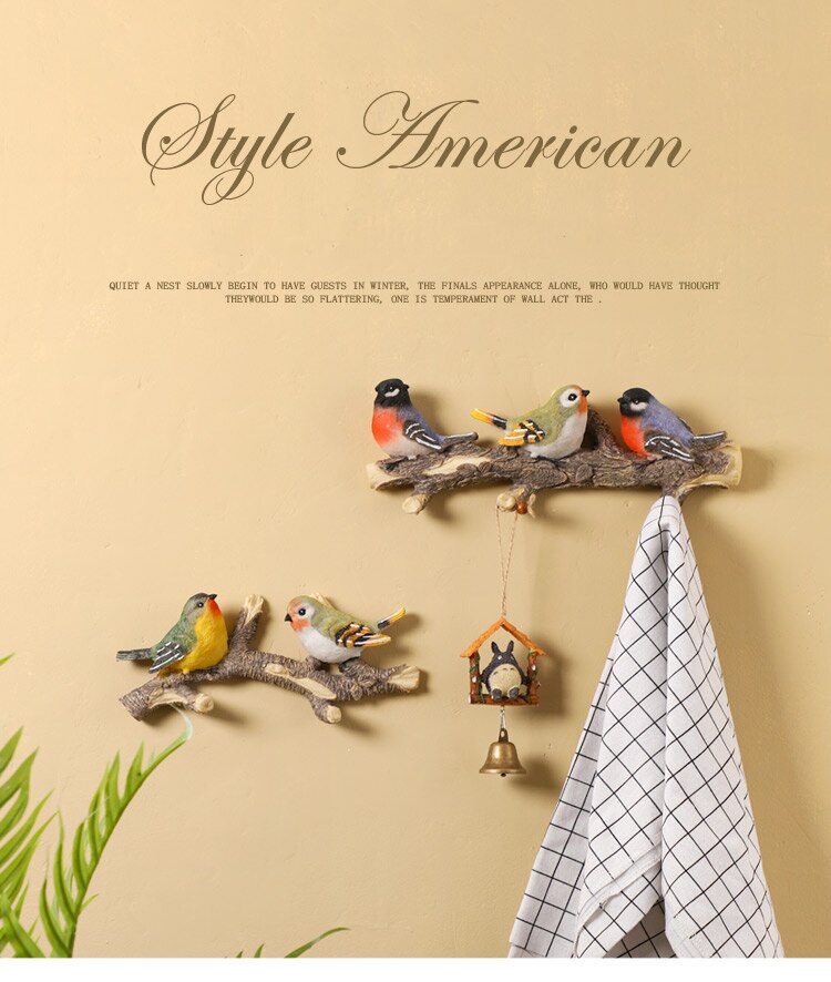 Amerikaanse Creatieve Muur Hanger Craft 3D Stereo Hars Vogels Haak Veranda Jas Sleutel Haak Rack Muur Opknoping Ornamenten Muurschilderingen Decoratie