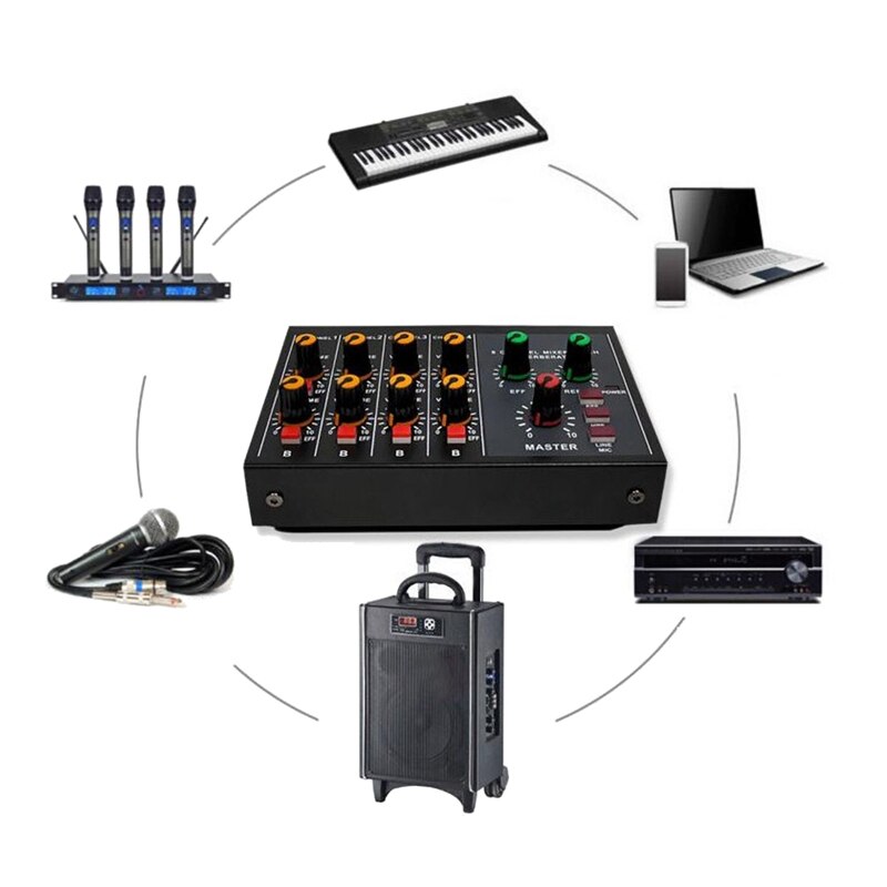 Karaoke Mixer 8 Channel Studio Audio DJ Mixing Console Amplifier Digital Microphone Sound Mixer(EU Plug)