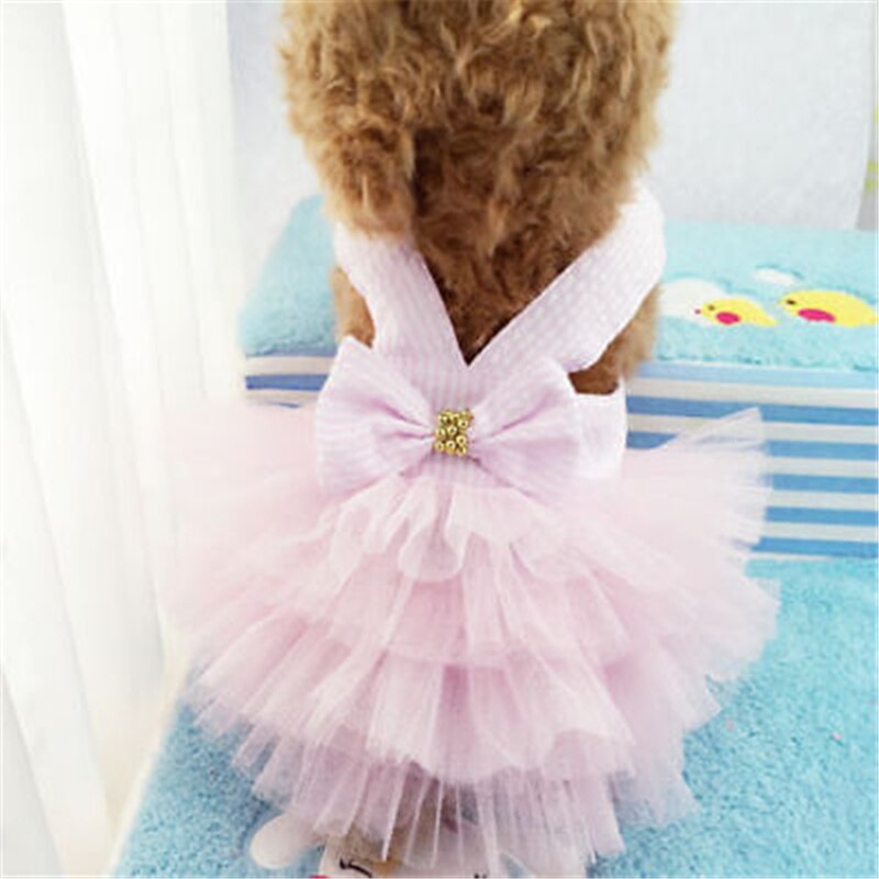 Vestido de tutú para cachorros, ropa de princesa con estampado de rayas de gasa de red y lazo para perros y gatos, novedad
