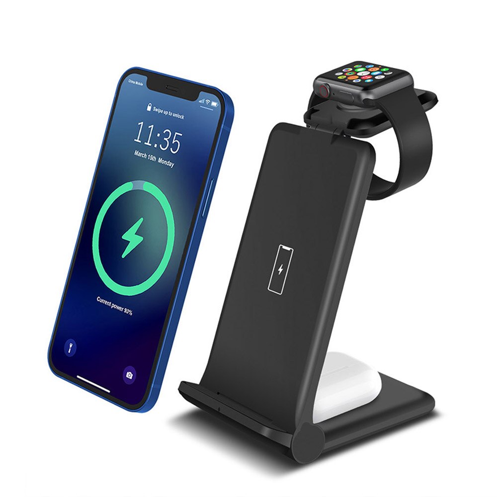 FDGAO-cargador inalámbrico Qi de 15W, estación de carga rápida para Apple Watch 7, 6, 5, 4, iPhone 13, 12, 11, XS, XR, X, 8, Airpods Pro: 3 in 1 Black