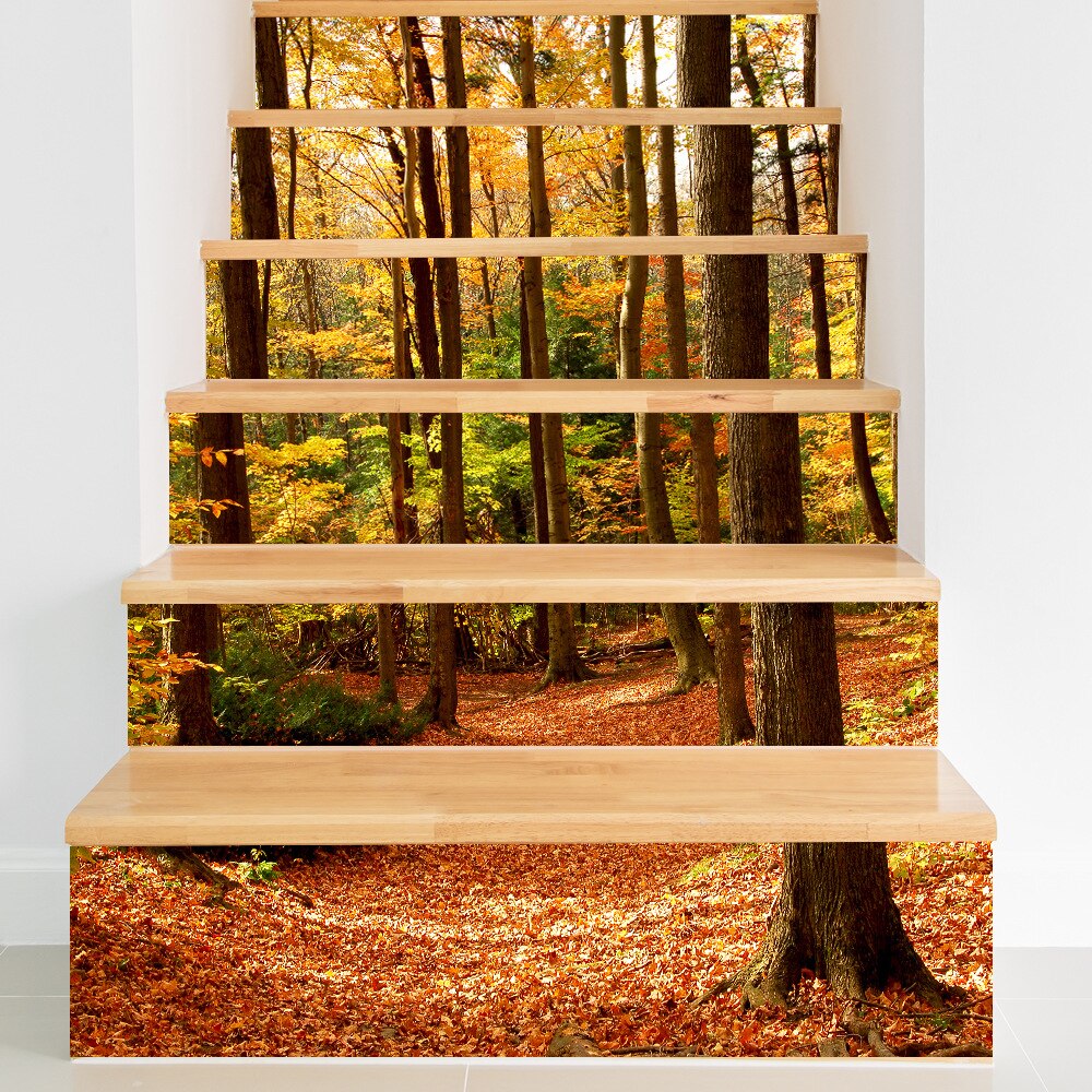 6 stk / parti funlife hjem selvklæbende 3d trappe klistermærker efterår skov dekoration vandtæt trappe klistermærker: Default Title