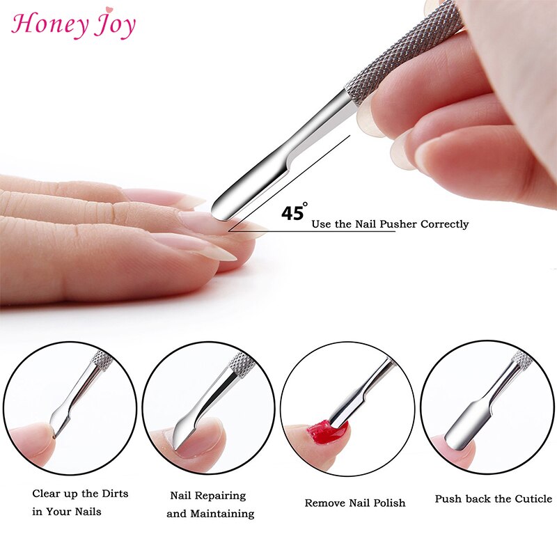 2 Way Spoon Pusher Stainless Steel Cuticle Remover Double Sided Finger Dead Skin Push Nail Art Tools Cuticle Manicure Pedicure