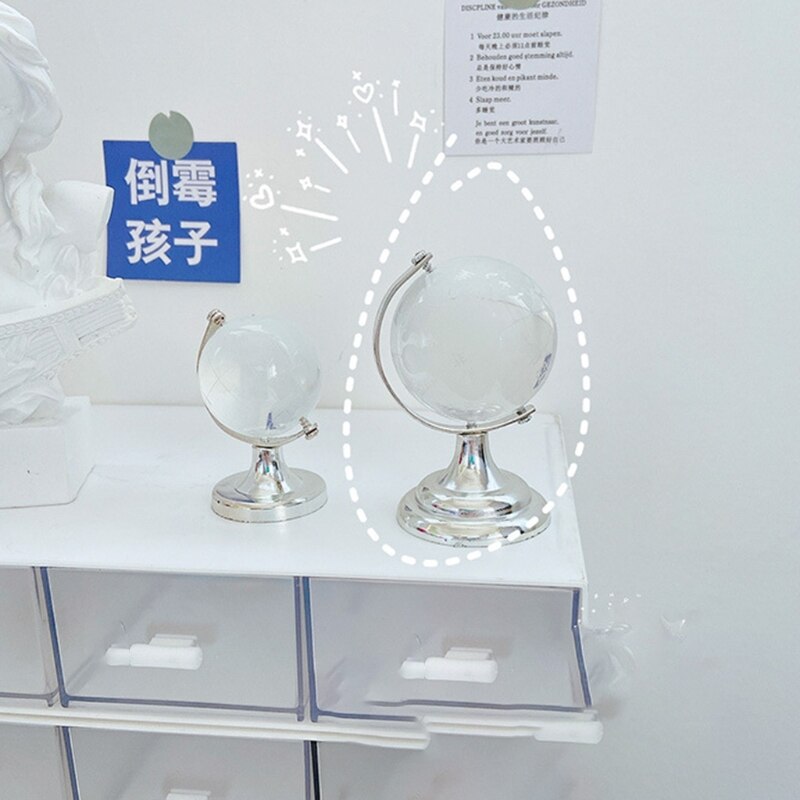 Mini Round Earth Art Crafts Home Office Desk Decoration Crystal Glass Ball World Globe