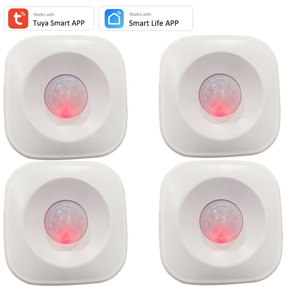 Tuya WIFI PIR Motion Sensor Detector Movement Sensor Smart Life APP Wireless Home Automation System Work with Alexa Scenario Set: 4 PCS