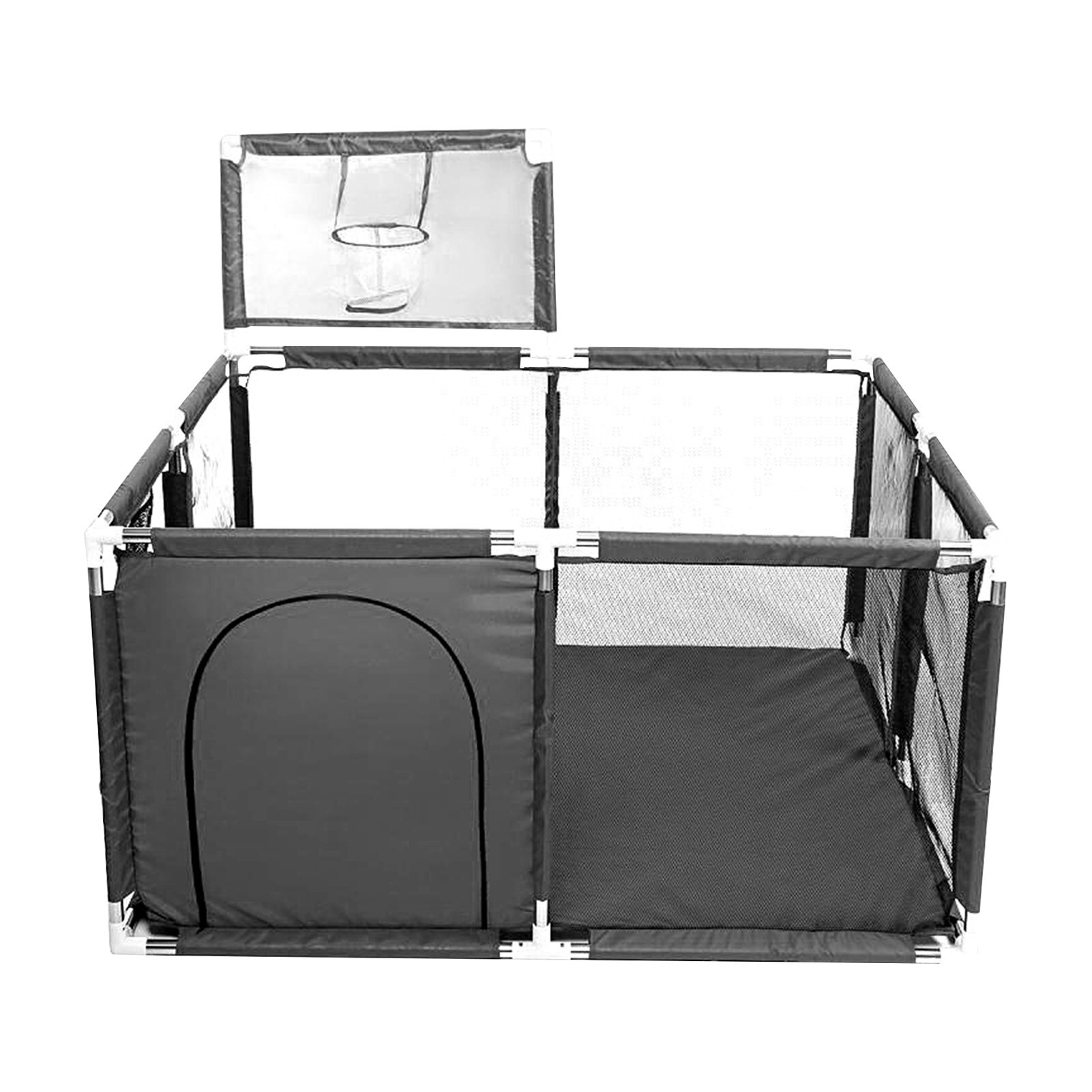 Baby Boxen Ballenbad Met Basketbal Hoepel Extra Grote Baby Mesh Hek Indoor Outdoor Speeltuin Droog Zwembad Box Voor Kinderen: Gray