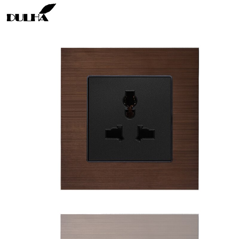 EU UK US Universal 3-Pins/hole Wall Socket, Multifuncational 3 Pins Electrical Plug Power Outlet, Luxury Brushed Aluminum Panel