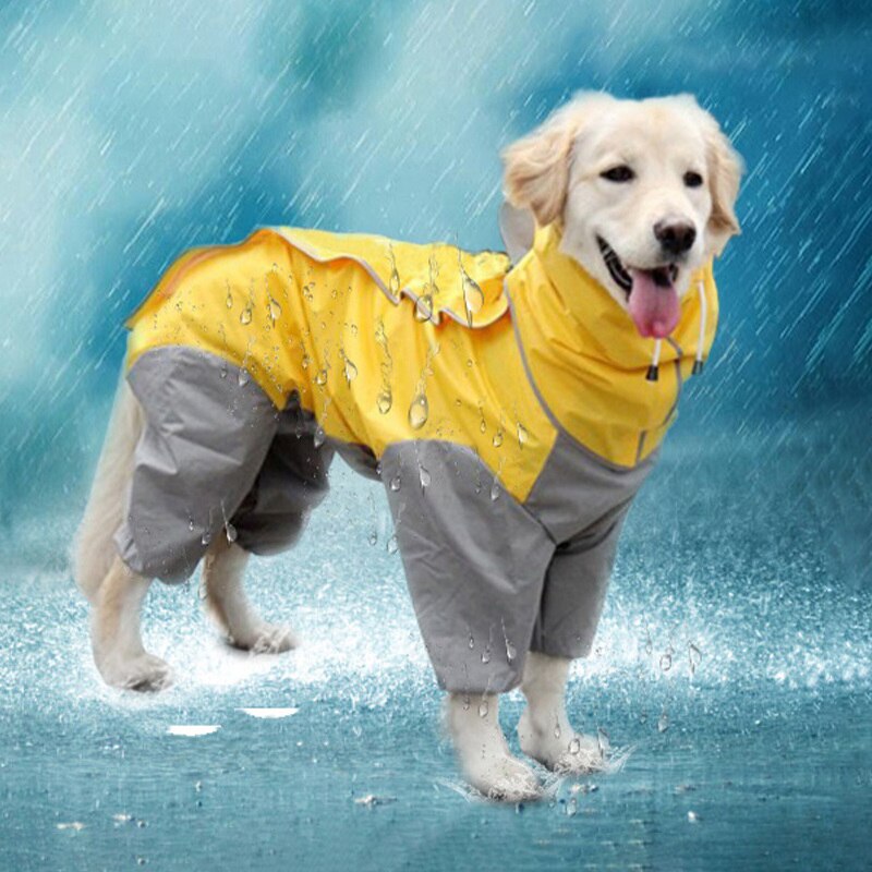 Manteau imperméable à capuche pour grands chiens, veste de pluie réfléchissante, poncho pour petits, moyens et grands chiens: YELLOW / L