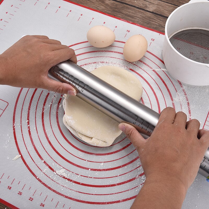 17 Inch Stainless Steel Adjustable Thickness Rolling Pin Scale Rolling Pin Silicone Kneading Pad
