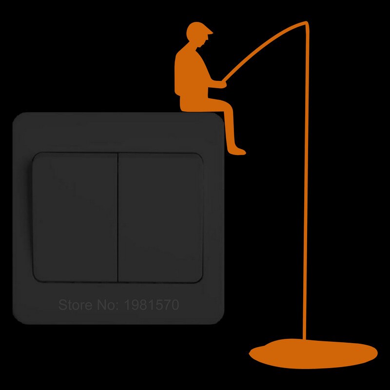 Glowing Man Fishing Light Switch Sticker Funny Cartoon Glow in the Dark Vinyl Wall Decoration Sticker Child Bedroom Home Decor