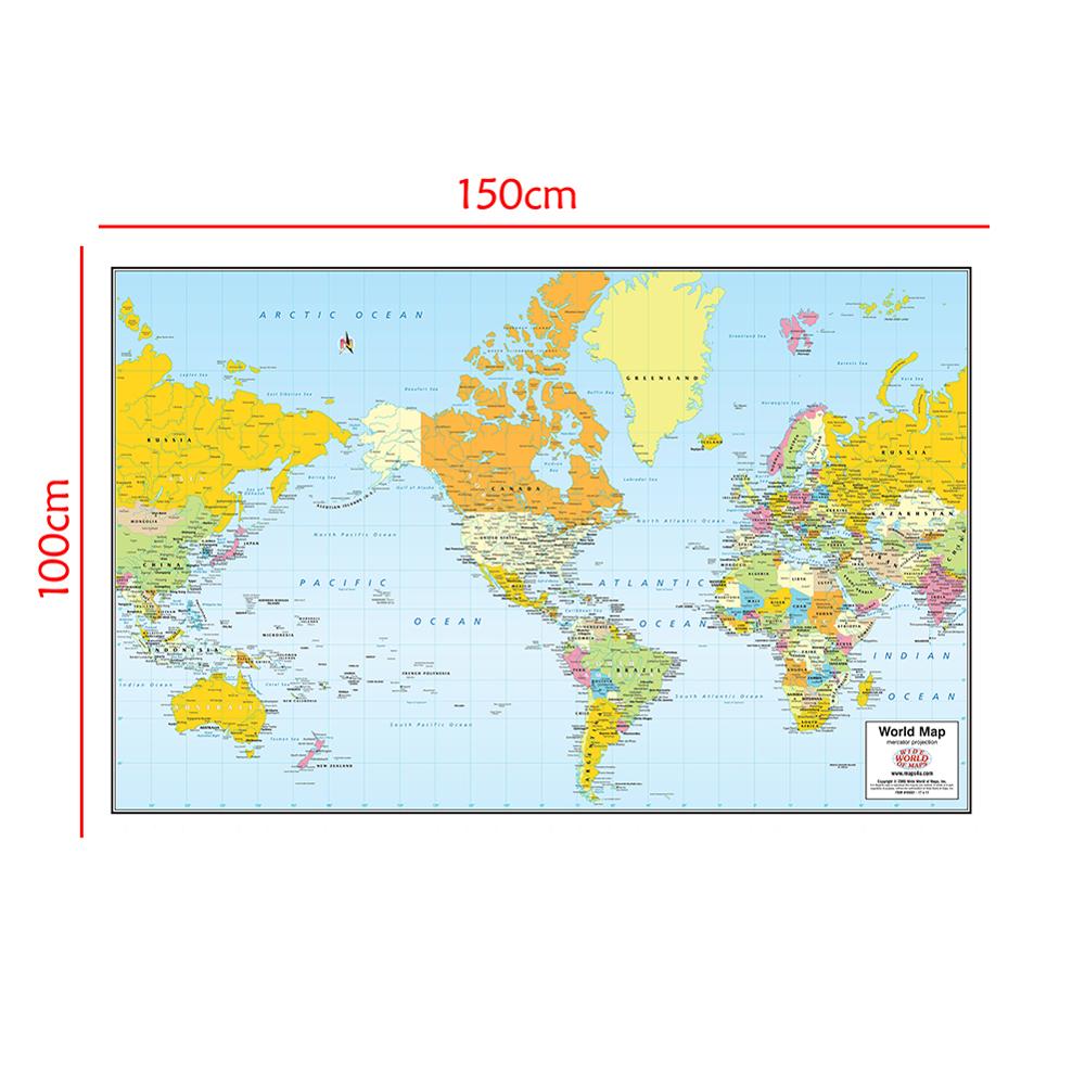 150X100 Cm De Wereldkaart Mercator Projectie Zonder Nationale Vlag Voor Reizen En Reis