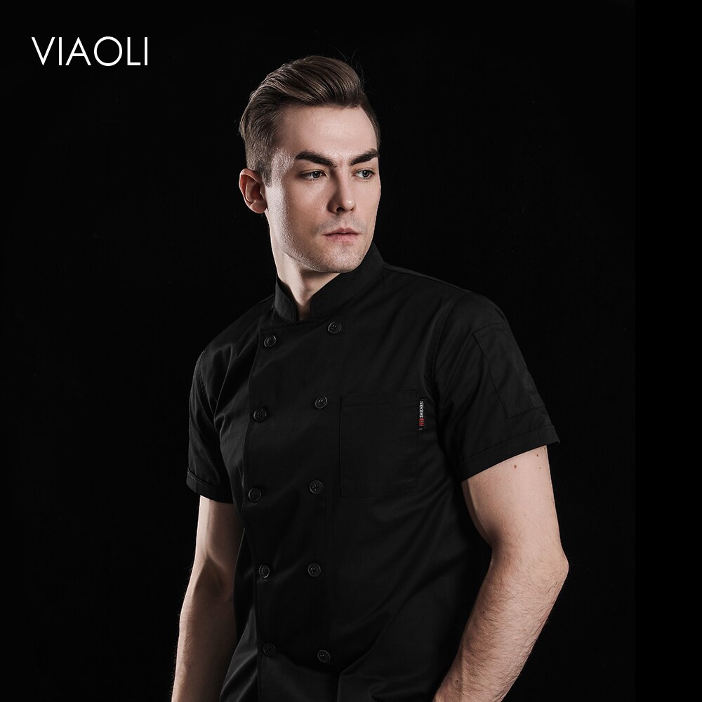 Ademend effen kleur kort mouwen chef-kok uniform unisex koksjas café chef-kok uniform restaurant ober uniform