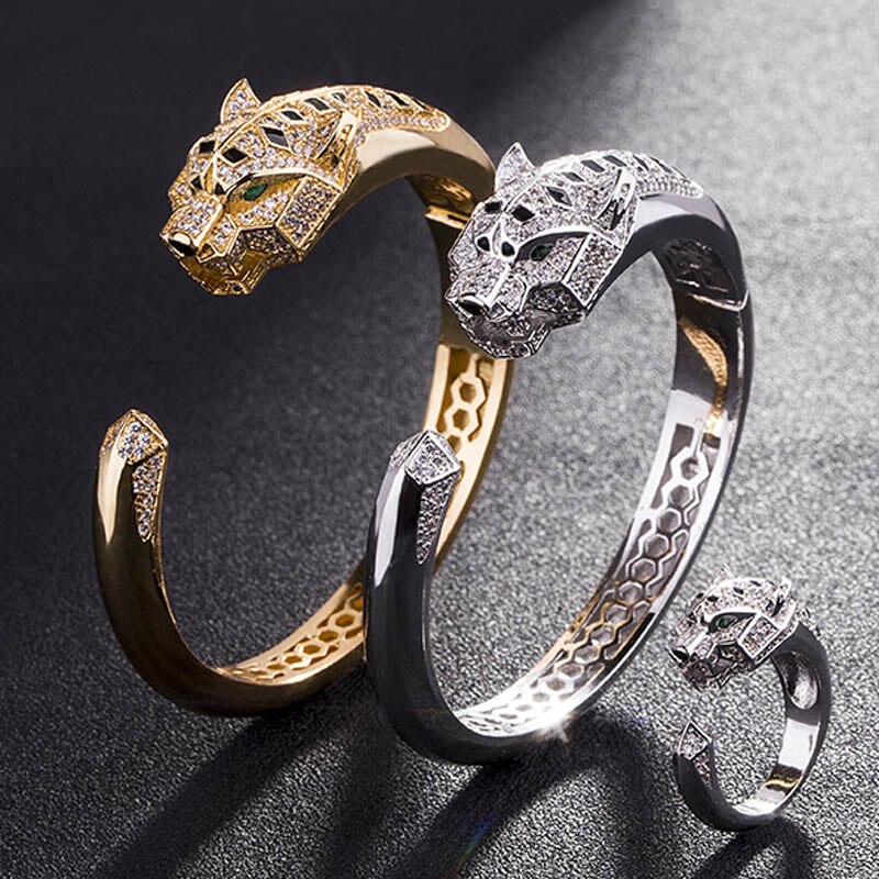 LanRuiSha Verklaring Mannen Bangles Tiger Animal Bangle & Ring Sieraden kubieke Zirkoon Love Bangle Anel Mannen koper Anniversary Sieraden