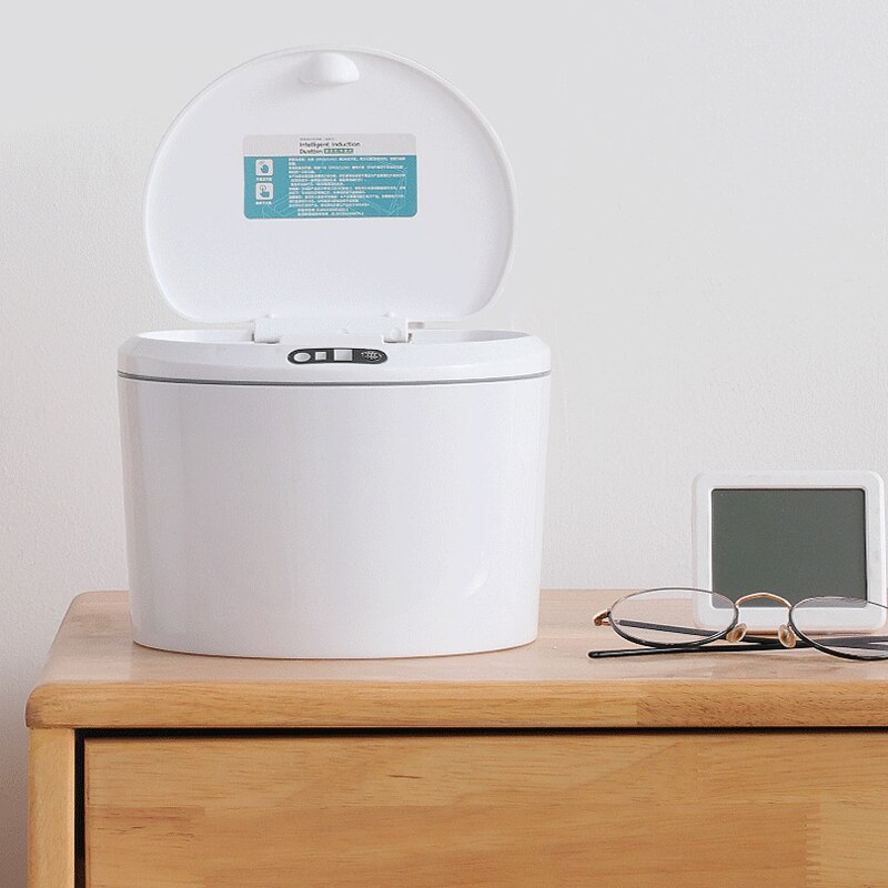 Mini Desk Trash Bin Trash Can with Lid Intelligent Sensing Desktop Storage Garbage Basket Plastic Dustbin Office Organizer