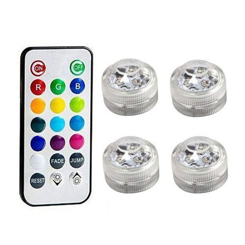 Battery Operated Waterproof RGB Submersible LED Light Underwater Night Lamp Tea Lights for vase,bowls,aquarium and party Wedding: 4 lights 1 remote