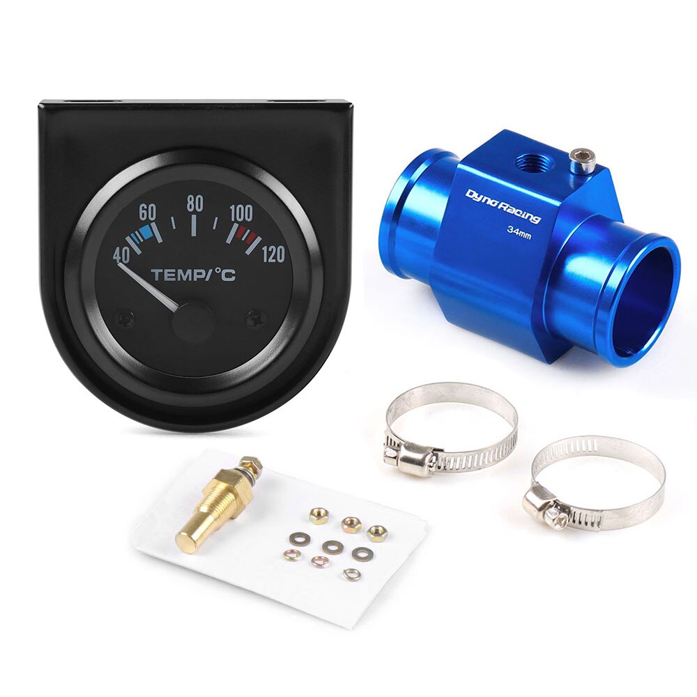 2&#39;&#39; 52MM Car White Led Water Temperature Gauge 40-120 Celsius With Water Temp Joint Pipe Sensor Adapter 1/8NPT: With 34mm adapter