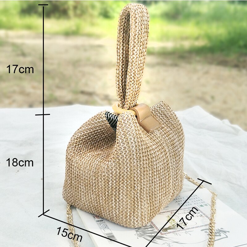 DAUNAVIA Women Woven Handbags Summer Beach Simple Casual Crossbody Mini Woven Bucket Bag Brand Ring Buckle