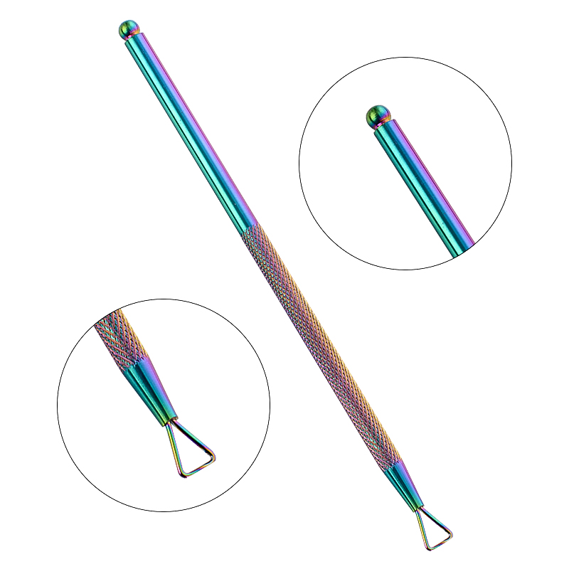 Doble cara camaleón Arco Iris cutícula empujador tijeras pinza Picker acero manicura herramienta de Arte de uñas