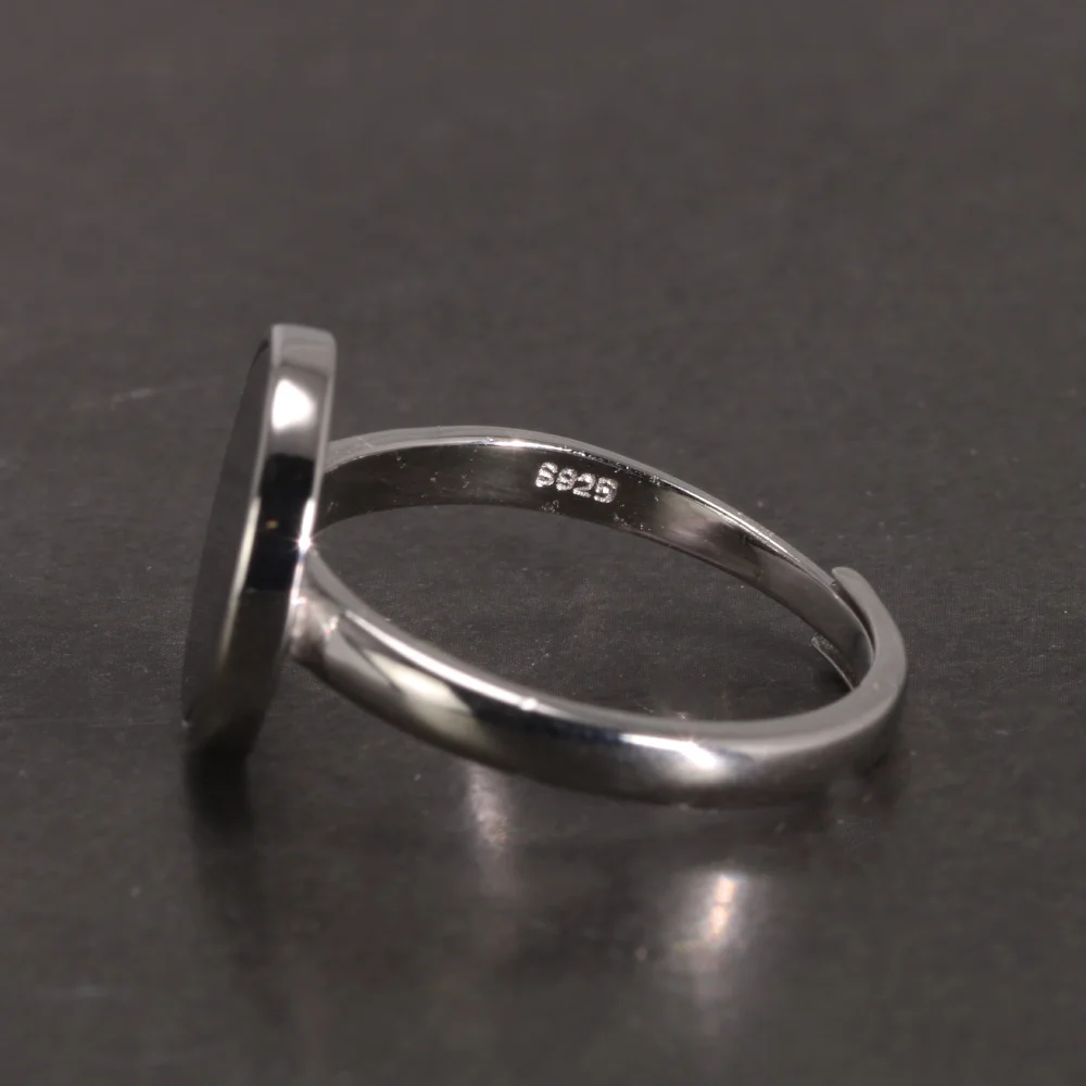 Anello in vero argento sterling 925 Anello rotondo semplice conchiglia di onice nero turco Gioielli regolabili minimalisti per uomini e donne