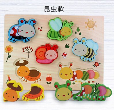 Wooden Puzzles Hand Grab Boards Toys Montessori Tangram Jigsaw Baby Educational Toys Cartoon Vehicle Animals Fruits 3D Puzzles: 11