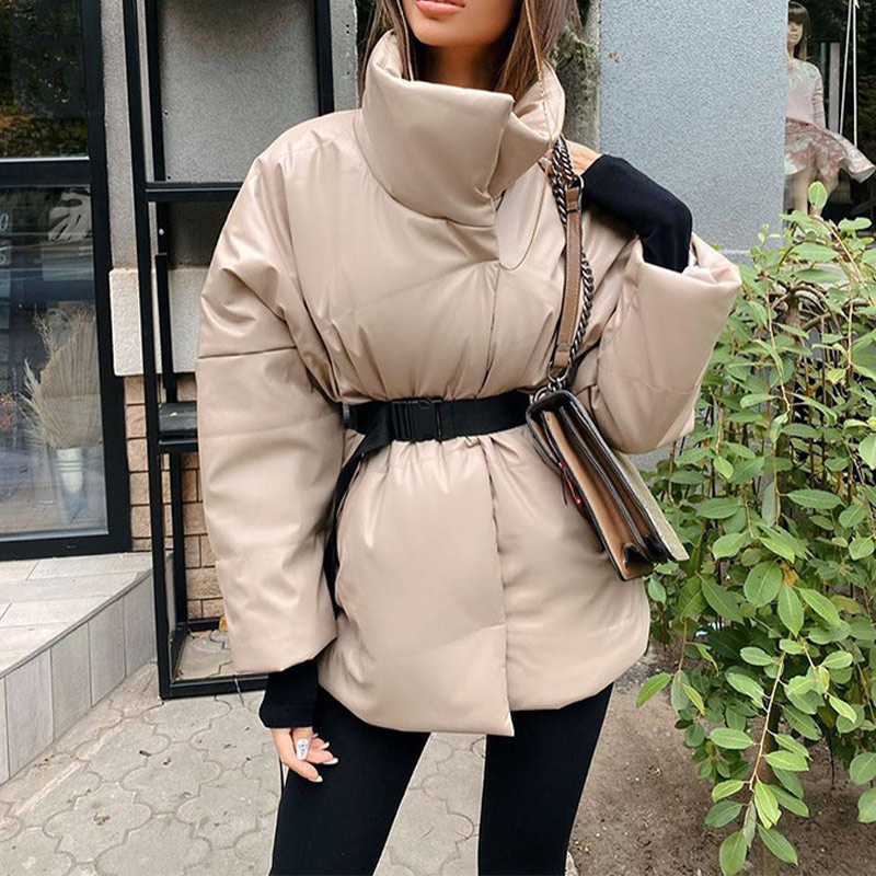 Parka de invierno para mujer, abrigo acolchado grueso, cinturón de algodón 95%, cuello alto, Parkas para mujer, abrigos, chaqueta acolchada cálida informal para mujer