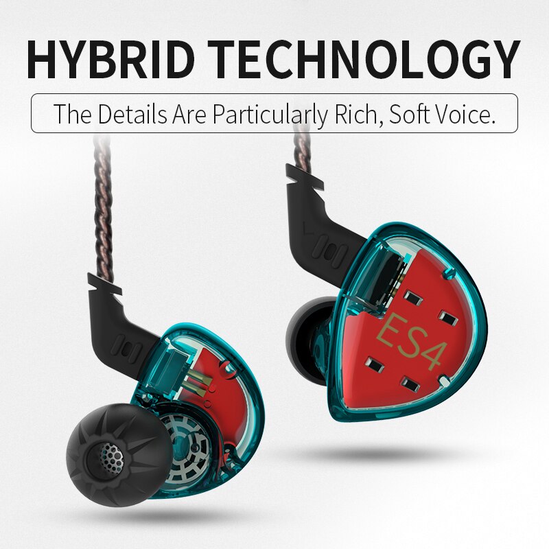 KZ ES4 1BA+1DD Hybrid In-ear Earphone Hifi Dynamic Driver Noise Cancelling Headset Replacement Cable AS10 ZSX ZSX ZST ES3 ZSN