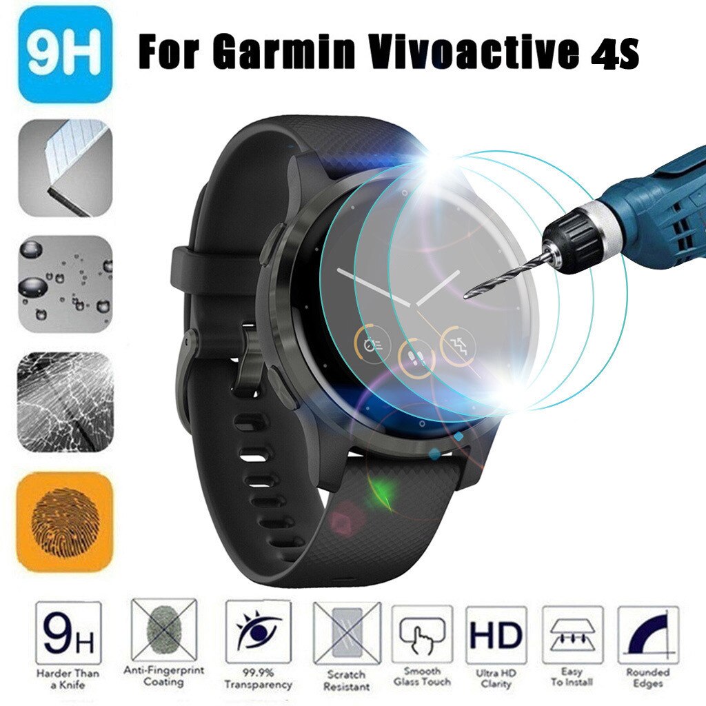 3 pçs filme de cobertura completa protetor de tela de vidro temperado para garmin vivoactive 4S guarda anti-shatter relógio inteligente película protetora
