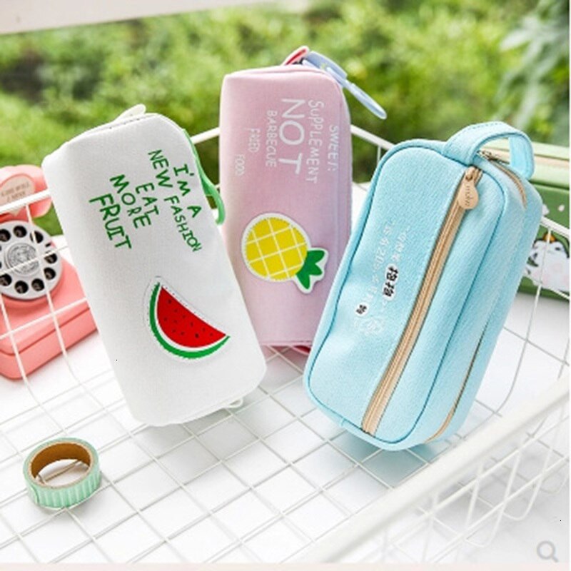coloré grande capacité porte-crayon Kawaii dessin animé stylo sac boîte mignon toile crayon école papeterie fournitures 050022
