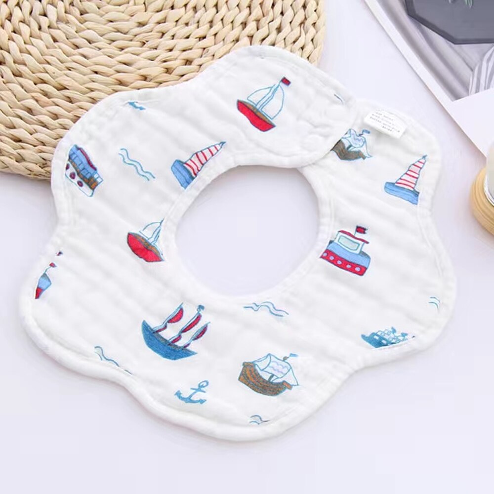 Waterproof Baby Bibs Kids Saliva Towel Flower Print Cotton Baby Boys Girl Bib 360 Degree Rotation Infant Bibs Burp Cloth: Sailboat