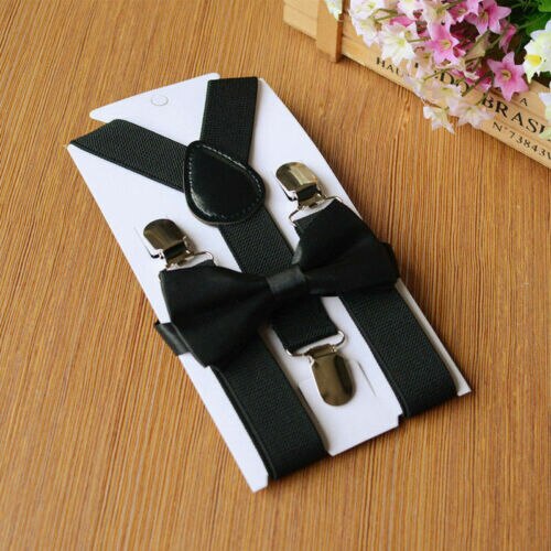 Adjustable Suspender and Bow Tie Set for Baby Toddler Kids Boy Girls Children Bow Tie Set Tuxedo Wedding Suit Party: black