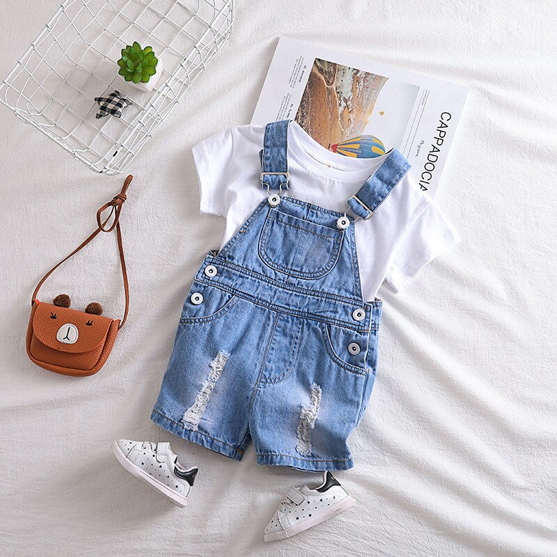 Monos de mezclilla para niños de 6 a 24 meses, ropa informal de verano para niños pequeños, pantalones cortos con tirantes, Mono para bebés, DQ334