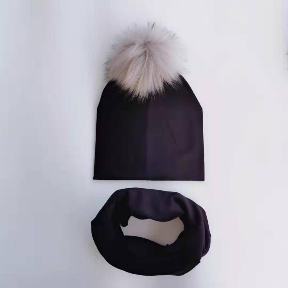 Kinderen Pom Pom Hoed Herfst Winter Baby Hoed Meisjes Jongens Cap Kids Beanie Bonnet Kraag Sjaal Set Baby Cap fotografie Props: 1 black