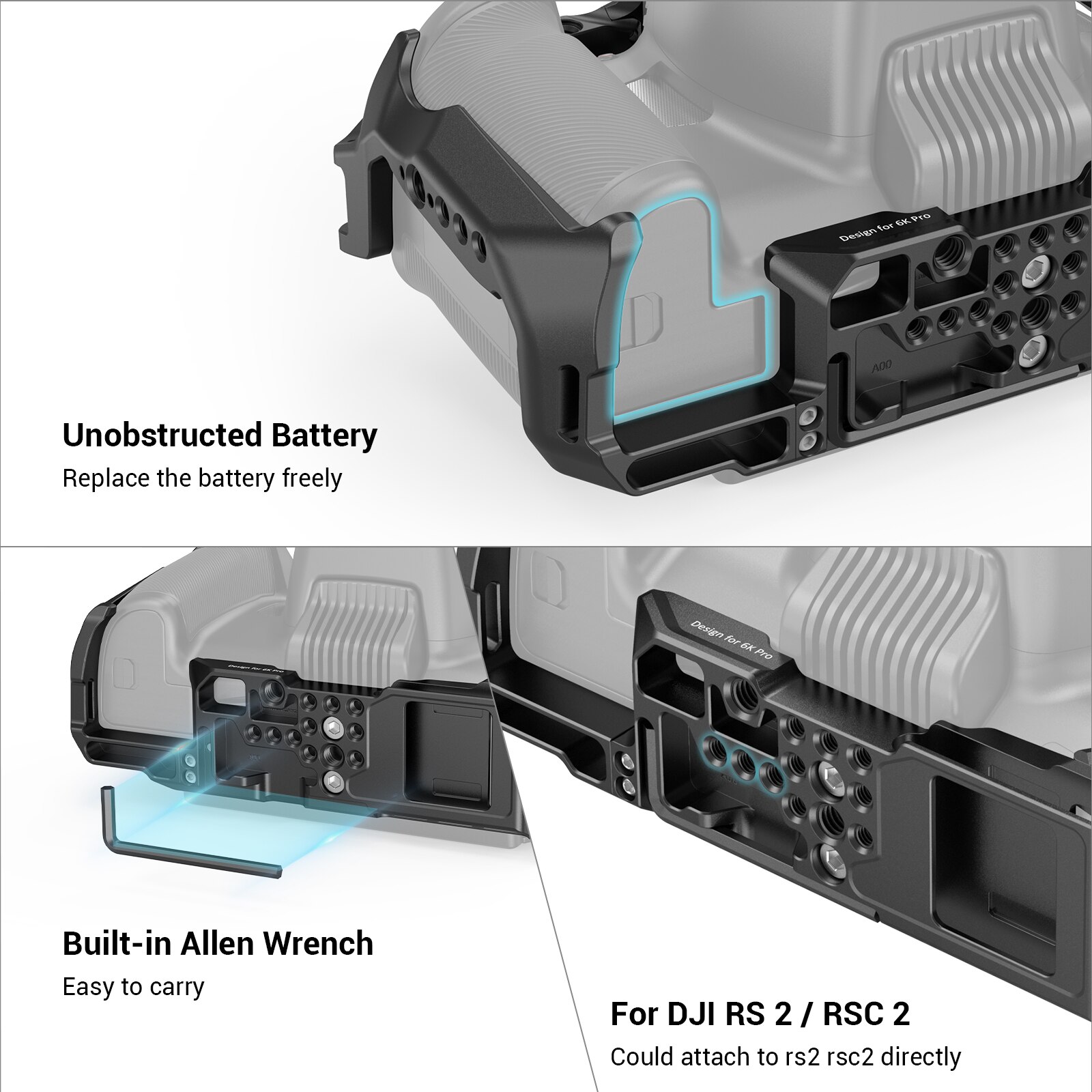 SmallRig Full DSLR Camera Cage for BMPCC 6K Pro Blackmagic Pocket Cinema Camera 6K Pro Built-in NATO Rail &amp; Cold Shoe Mount 3270