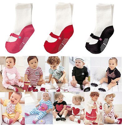 3 kleuren baby kinder kind meisje peuter antislip schoenen katoenen sokken 6-24m