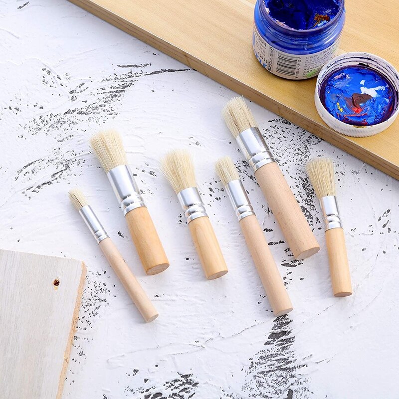 12 Pieces Wooden Stencil Brushes Painting Bristle Brushes for Acrylic Oil Watercolor Art Painting Stencil Project