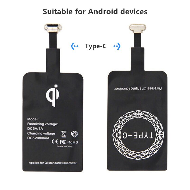 Lightweight Qi Wireless Charging Receiver For Samsung Huawei Xiaomi Universal Micro USB Type C Fast Wireless Charger Adapter