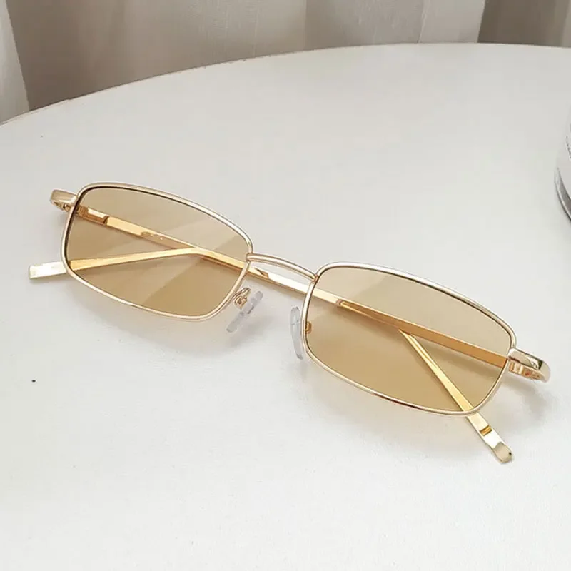 Small Rectangle Sunglasses Men Women Vintage Square Driving Sun Glasses Luxury Brand Metal Frame Eyewear 선글라스: WHITE