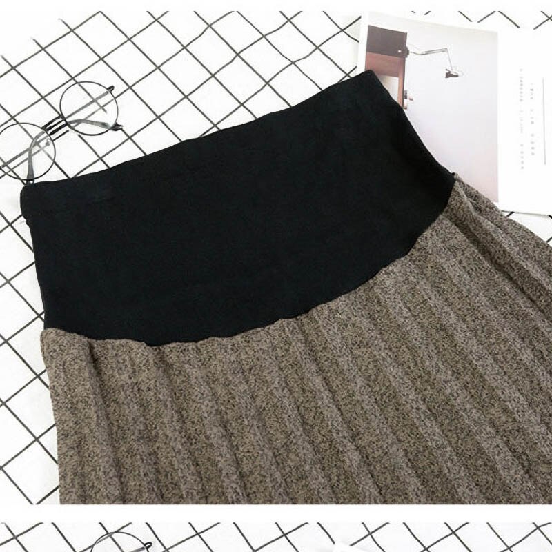 Herfst Moederschap Jurken Dunne Wollen Geplooide Maag Lift Half-Lengte Rok Paraplu Rok Zwangere Kleren Zwangerschap Rokken