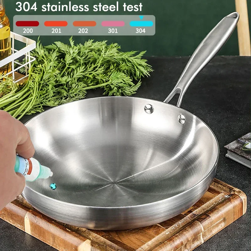304 stekpannor i rostfritt stål, nonstick-panna stekt biffgryta obelagd köksredskap för gasspis och induktionshäll