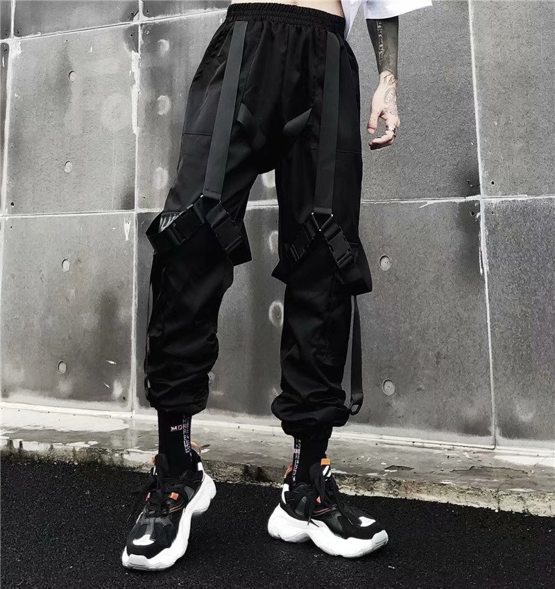Multi Pockets Ribbons Joggers Cargo Harem Pants Streetwear Men Autumn Hip Hop Casual Sweatpants Male Pant